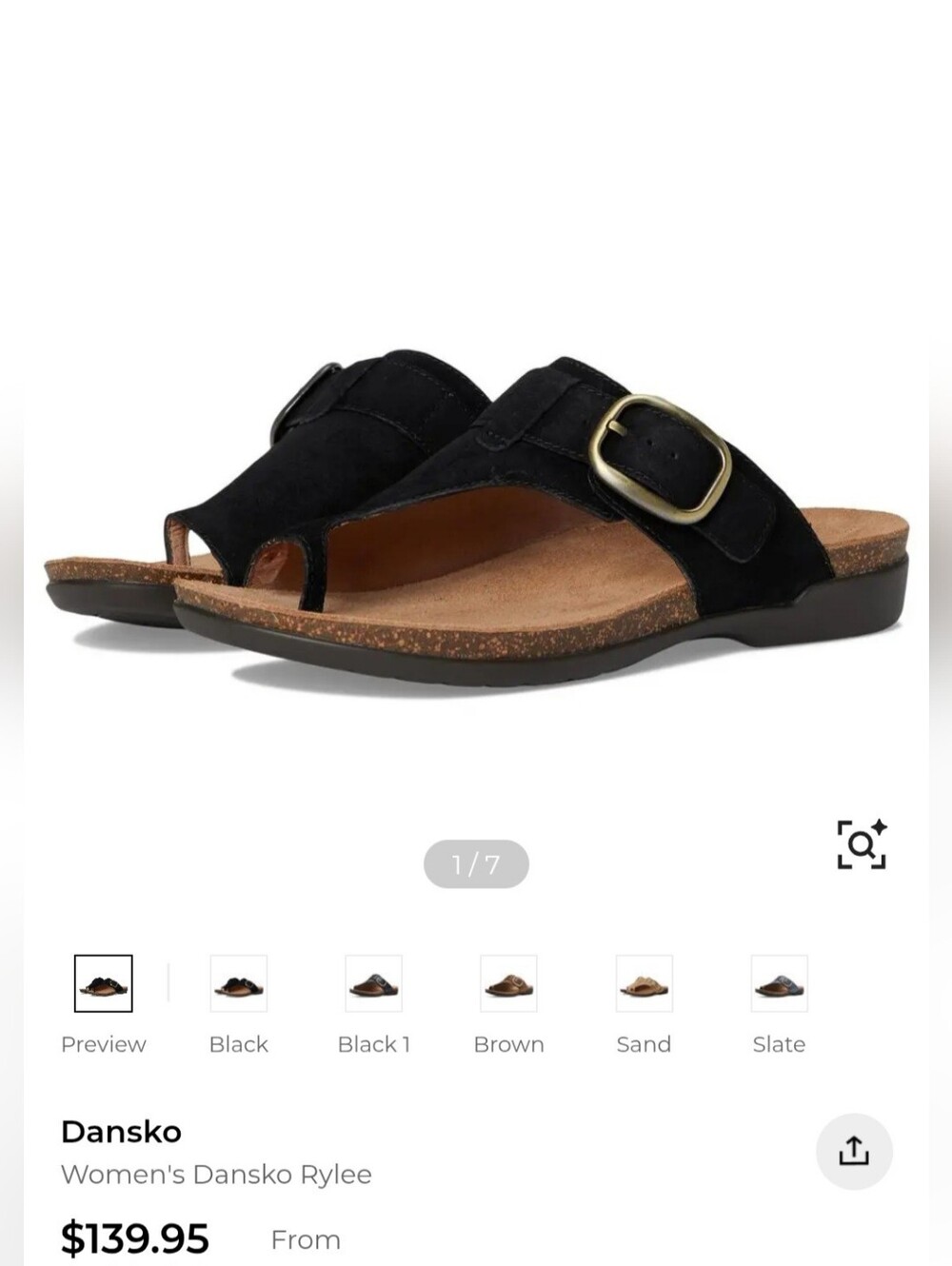 Dansko Rylee Sandals Black Suede Straps Metallic Buckle Size 39 Like New - Picture 9 of 9